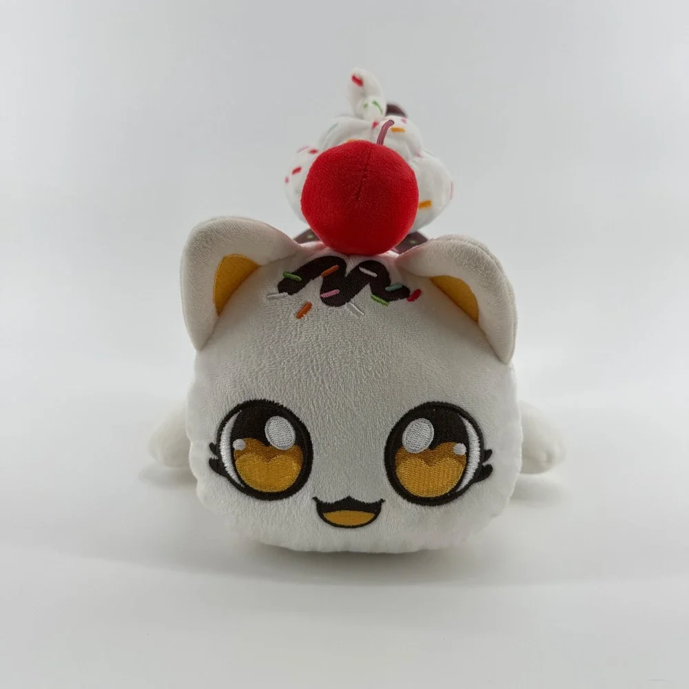 Aphmau MeeMeows Ice Cream Sundae Cat Plush 11 Inch White Brown Sprinkles Cherry